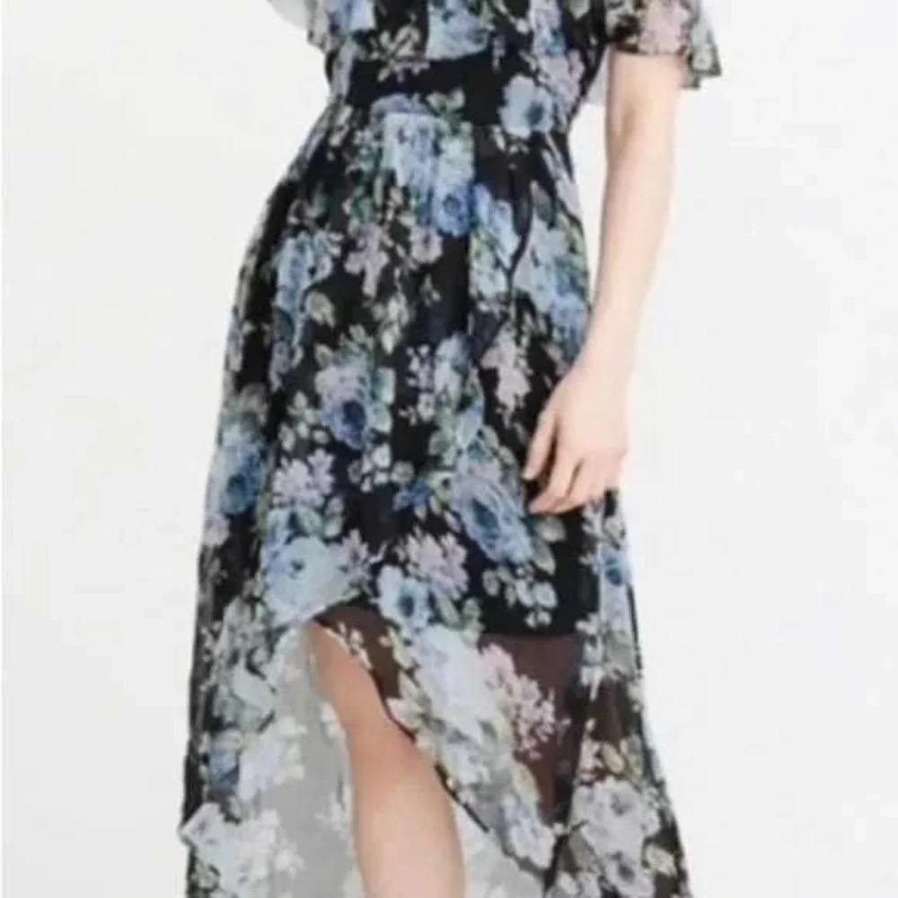Easter Spring Black‎ Floral Ruffle High Low Maxi Dress Abercrombie Fitch XS